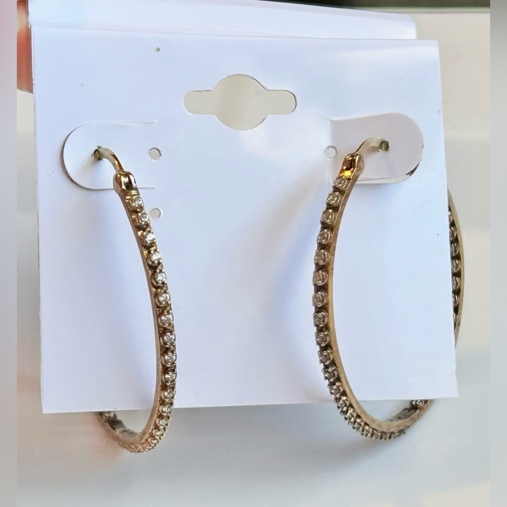 Dee Berkley Gold Vermeil Inside Out CZ Crystal Hoop Earrings 925 Sterling Silver - Picture 6 of 15